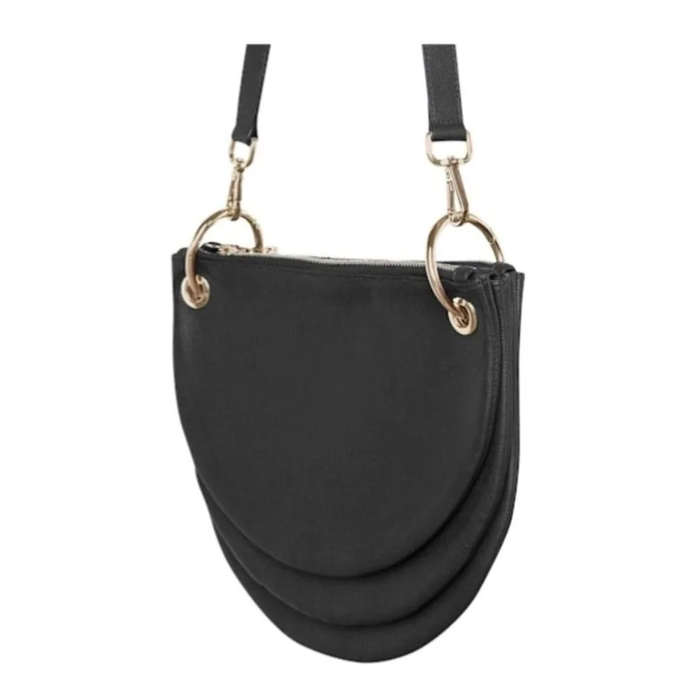 Black Leather Purse Shoulder Bag Crossbody Gold Zipper Leather Strap Purses